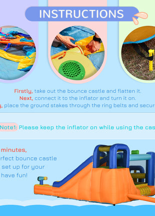 7 in 1 Water Slide w/ Slide Pool Climbing Wall Water Cannon Basketball Hoop Boxing Post Football Stand for 3-8 Years