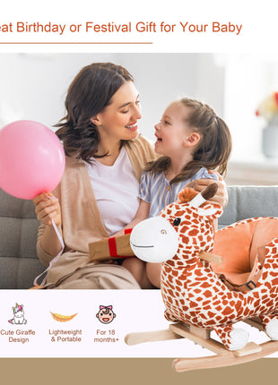 Kids Plush Rocking Horse Giraffe Style Themed Ride-On Chair Toy With Sound Brown
