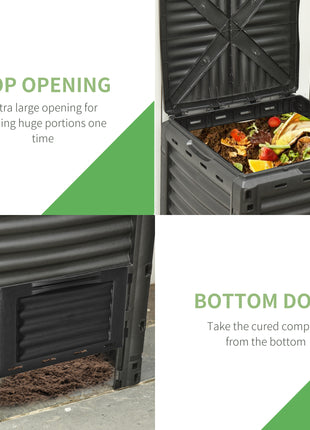 Garden Compost Bin 80 Gallon Outdoor Large Capacity Composter Fast Create Fertile Soil Aerating Box, Easy Assembly, Black