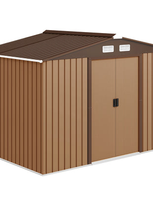 9' x 6' Outdoor Storage Shed, Garden Tool Metal Shed with Foundation Kit, Double Lockable Door, Air Vents and Sloping Roof, for Backyard, Patio, Lawn, Yellow