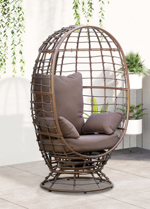 Wicker Egg Chair, 360 Rotating Indoor Outdoor Boho Basket Seat with Cushion and Pillows for Backyard, Porch, Patio, Garden, Handwoven All-Weather PE Rattan, Steel Frame, Brown