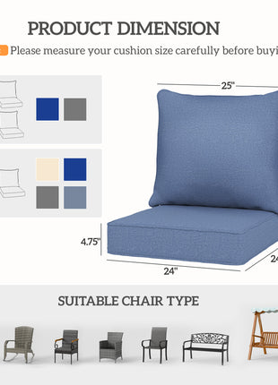Patio Chair Cushions Set of 2 with Seat & Backrest, Fade Resistant Seat Replacement Cushion Set, Blue