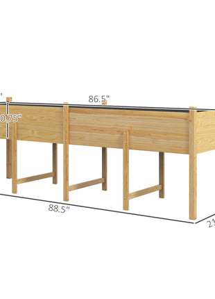 Wooden Raised Garden Bed, Large Elevated Planter Box with Legs, Bed Liner and Drain Holes, 7.4' x 1.8' x 2.6', Natural