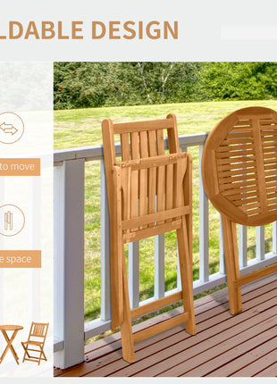 3-Piece Acacia Wood Bistro Set, Folding Patio Furniture with 2 Folding Chairs and Round Coffee Table, Teak, Slatted Finish, for Backyard, Balcony, Deck, Natural