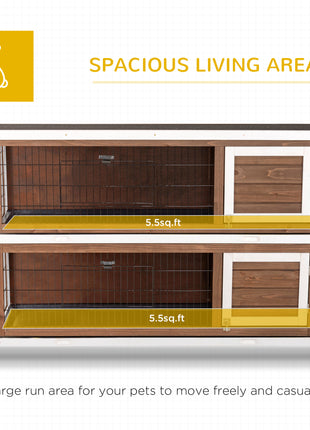 Wooden Rabbit Hutch w/ Dividers Asphalt Roof for Small Animals & Outdoors, Brown