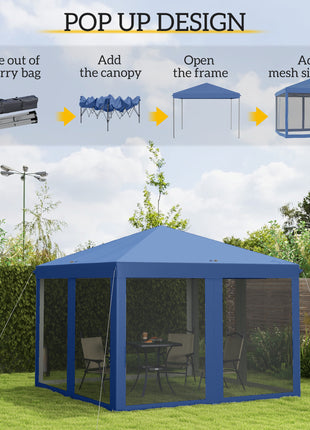 10' x 10' Pop Up Canopy Tent with Netting, Instant Gazebo, Screen House Room with Carry Bag, Height Adjustable, for Outdoor, Garden, Patio, Camping, Blue