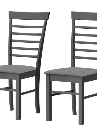 Wooden Dining Chairs Set of 2, Farmhouse Upholstered Kitchen Chairs with Rubber Wood Frame, Black and Gray