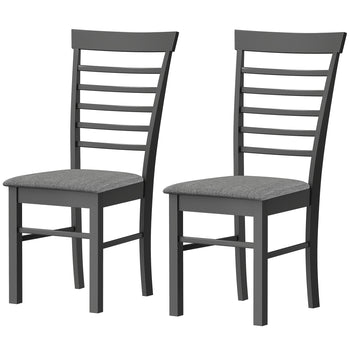 Wooden Dining Chairs Set of 2, Farmhouse Upholstered Kitchen Chairs with Rubber Wood Frame, Black and Gray