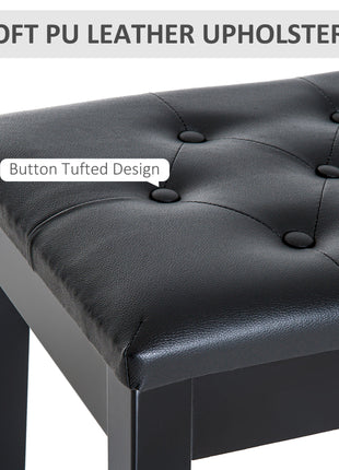 Piano Bench, Duet Piano Chair with Faux Leather Padded Cushion and Wooden Frame, Button Tufted Keyboard Bench, Black