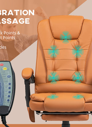 7-Point Vibrating Massage Office Chair High Back Massaging Office Desk Chair with Lumbar Support, Footrest, Light Brown