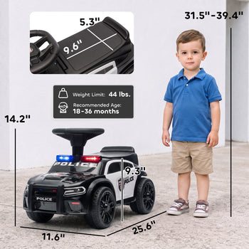 Toddler Push Car, Police Car Styling, Ride on Toys with Under-Seat Storage and Anti Tip Device, for 18-36 Months, Black