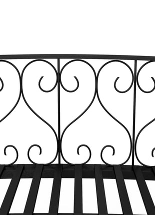 7' Metal Arch Garden Bridge Arc Footbridge with Side Railings Decorative Scrollwork, Black