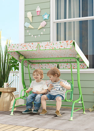 Kids Patio Swing Chair with Adjustable Canopy, Safety Belt for Patio, Garden, Poolside, Balcony, Green