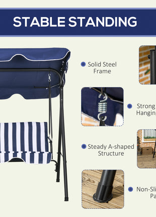 3-Seat Outdoor Patio Swing Chair with Cushion, Steel Frame Stand, Adjustable Tilt Canopy for Patio, Garden, Dark Blue