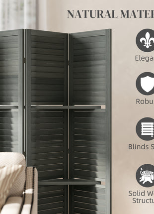 6 Panel 67" Tall Wood Privacy Screen Room Divider with 3 Shelves and Folding Storage for Bedroom, Gray