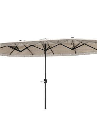 15ft Rectangle Patio Umbrella UPF30+ Extra Large Outdoor Umbrella with Fringe and Crank Handle, Cream White