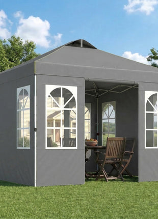9.6 x 9.6 ft Pop Up Canopy Tent with Sidewalls, One Push Setup, UPF50+ Portable Instant Canopy Shelter, Dark Gray