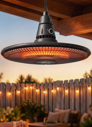 1500W Electric Patio Heater, IP65 Hanging Infrared Outdoor Heater with Carbon Fiber Tube, Remote Control, Black