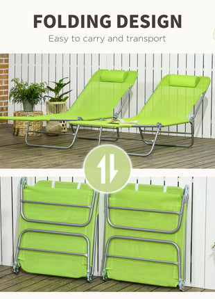 2 Piece Folding Chaise Lounge Chairs, Pool Sun Tanning Chairs with Reclining Back, Breathable Mesh Seat, Headrest for Beach, Yard, Patio, Green