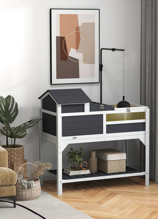 Tortoise Enclosure Tortoise House w/ Adjustable Lamp Holder, Storage Shelf, Removable Main House, Openable Lid, Gray