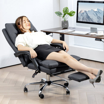 Microfibre Massage Office Chair, Heated Reclining Chair with Footrest, Double-tier Padding, Swivel Wheels, Dark Gray