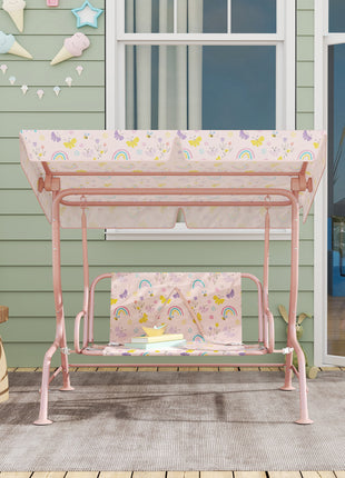 Kids Patio Swing Chair with Adjustable Canopy, Safety Belt for Patio, Garden, Poolside, Balcony, Pink