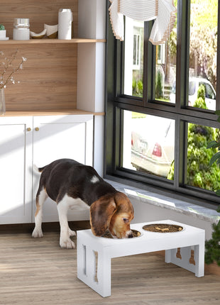 23" Modern Decorative Raised Dog Bowls, Wooden Heavy Duty Pet Food and Water Bowl, Elevated Feeding Station, White