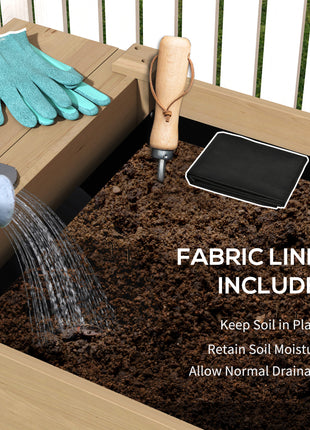 Wood Raised Garden Box, Elevated Garden Bed with Side Table, Bottom Shelf, Bed Liners and Drainage Holes, Carbonized