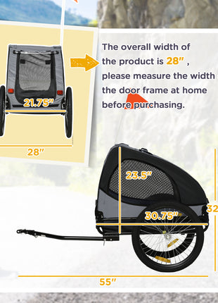 Dog Bike Trailer, Pet Stroller with Wheels for Medium Dogs, Black