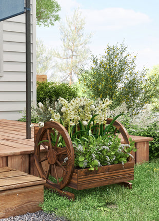 Wooden Wagon Planter Box, 3-Tier Raised Garden Bed, for Vegetables Flowers Herbs, 25" x 24" x 23"