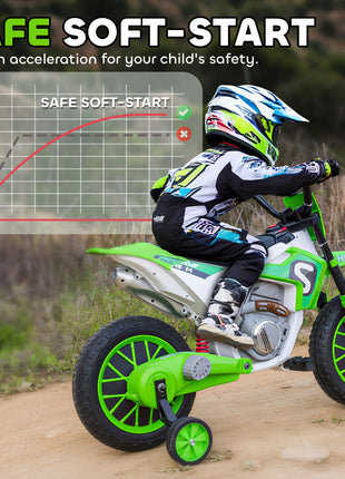 12V Kids Motorcycle w/ Treaded Tires, 5mph Top Speed Electric Bike for Kids, Ride On Motorcycle w/ Training Wheels, Battery Charger, Spring Suspension, Green