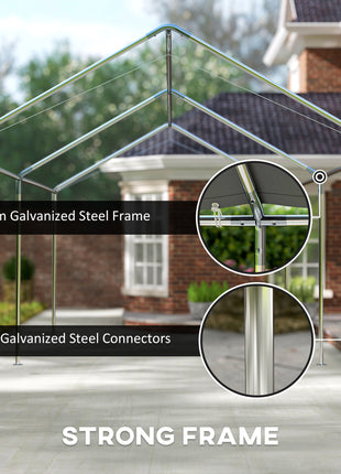 9.6' x 19.5' Carport Heavy Duty Galvanized Car Canopy w/ Included Anchor Kit, 3 Reinforced Steel Cables, White