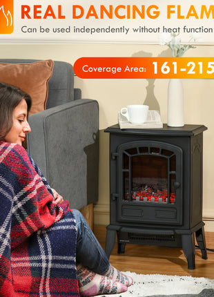 Electric Fireplace Heater, Freestanding Fireplace Stove with Realistic Flame Effect Overheat Protection 750W/1500W Black