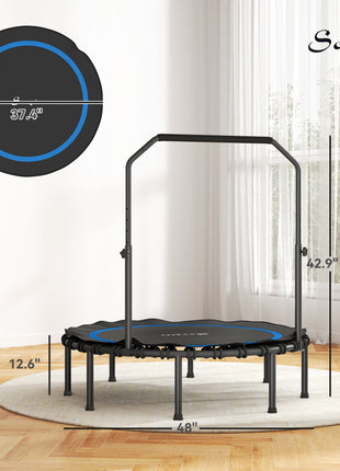 48" Rebounder Trampoline for Adults, Foldable Mini Trampoline with Adjustable Handle Bar for Indoor Outdoor, Blue