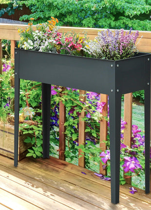 Metal Raised Garden Bed, Elevated Planter Box with Legs and Drain Holes, 39" x 12" x 32", Dark Gray
