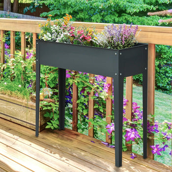 Metal Raised Garden Bed, Elevated Planter Box with Legs and Drain Holes, 39" x 12" x 32", Dark Gray