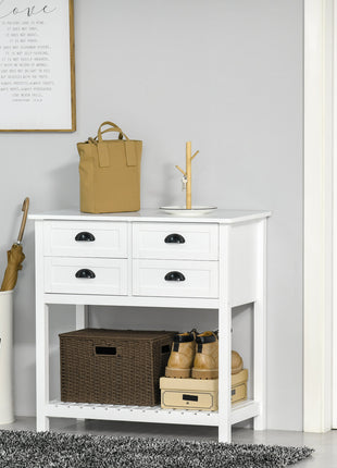 Sideboard Buffet Cabinet with Storage, Modern Coffee Bar Cabinet with 4 Drawers and Slatted Bottom Shelf, Console Table for Kitchen, Living Room, Dining Room, Hallway, White
