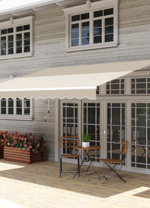 12' x 10' Retractable Awning Patio Awnings Sun Shade Shelter with Manual Crank Handle, 280g/m² UV & Water-Resistant Fabric and Aluminum Frame for Deck, Balcony, Yard, Cream White