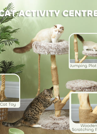 35 Inch Modern Cat Tree for Indoor Adult Cats with Wooden Scratching Posts, Cat Bed & Rope Cat Toy, Brown