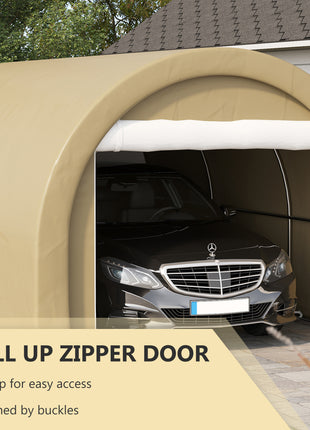 10' x 16' Carport, Heavy Duty Portable Garage Storage Tent with Large Zippered Door, Anti-UV PE Canopy Cover for Car, Truck, Boat, Motorcycle, Bike, Garden Tools, Outdoor Work, Beige