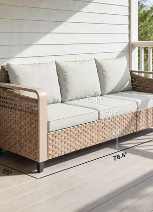 Rattan Wicker Sofa 3-Seater Outdoor Patio Sofa with Cushions for Garden Backyard Porch Beige