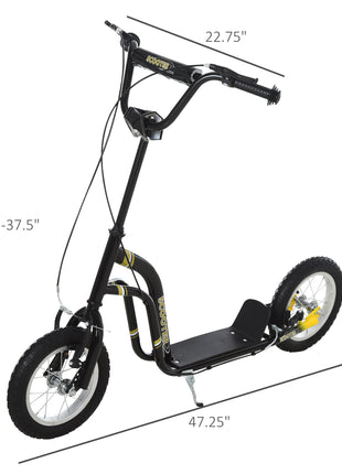 Youth Scooter Front and Rear Caliper Dual Brakes 12-Inch Inflatable Front Wheel Ride On Toy For Age 5+ - Black