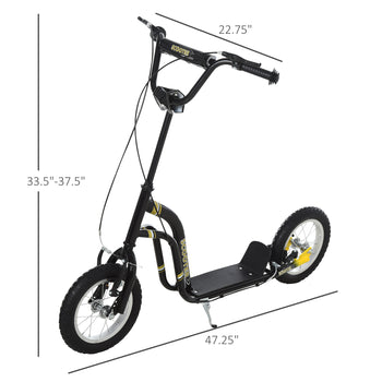 Youth Scooter Front and Rear Caliper Dual Brakes 12-Inch Inflatable Front Wheel Ride On Toy For Age 5+ - Black