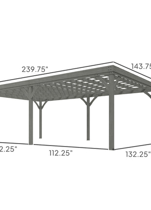 12' x 20' Outdoor Wooden Pergola, Grape Vine Gazebo with Concrete Anchors for Garden, Patio, Backyard, Deck, Gray