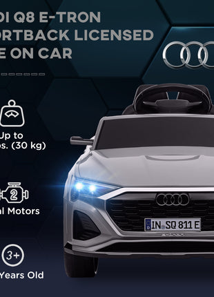 Audi Q8 e-tron Sportback Licensed 12V Battery Powered Kids Electric Car w/ Spring Suspension, Soft Start, Gray