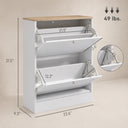 Slim Shoe Storage Cabinet, Modern Shoe Cabinet with 2 Flip Drawers and Adjustable Shelves for 8-12 Pairs, White