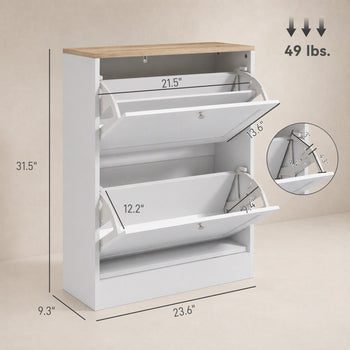 Slim Shoe Storage Cabinet, Modern Shoe Cabinet with 2 Flip Drawers and Adjustable Shelves for 8-12 Pairs, White
