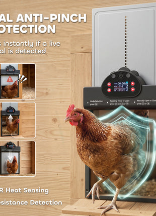2K HD AI Camera Automatic Chicken Coop Door with APP Remote Control, WiFi Solar Powered with 5200 mAh Large Battery