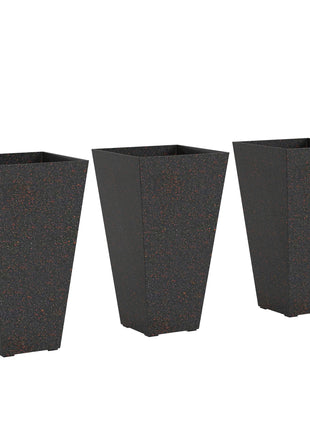 28" Tall Planters, Set of 3 Plastic Flower Pots with Marble Finish and Drainage Holes, Stackable Taper Planters, Brown