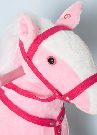 Kids Plush Toy Rocking Horse Pony Toddler Ride on Animal Rocker with Realistic Sounds, Birthday Gifts for Girls, Pink
